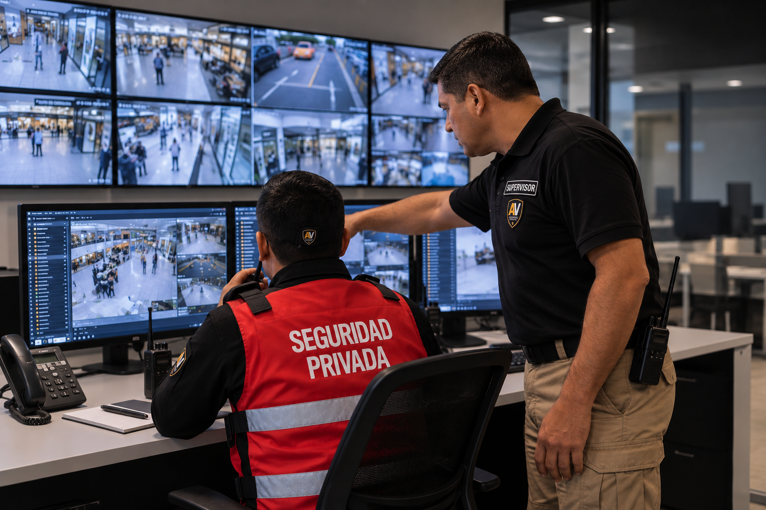 Supervisor AV Seguridad junto a operador CCTV en centro de monitoreo